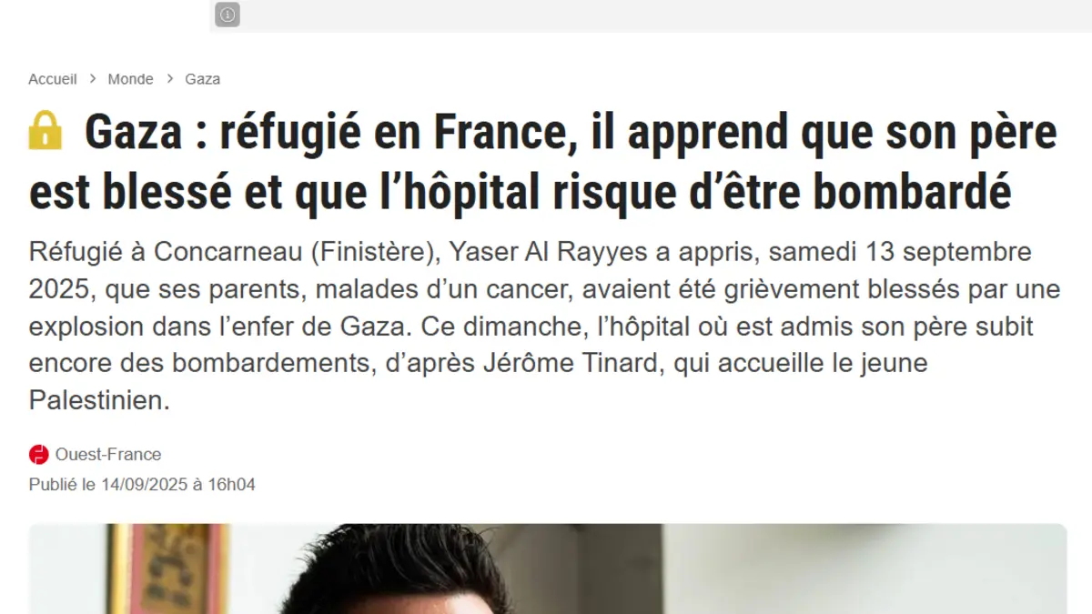 Screenshot of the Ouest-France article on the injuries of Yaser's parents