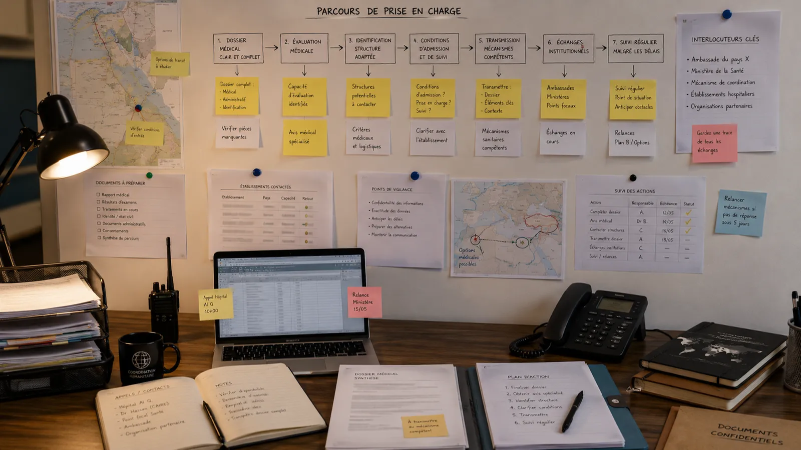 Tableau de coordination présentant les étapes et le suivi d’un parcours de prise en charge